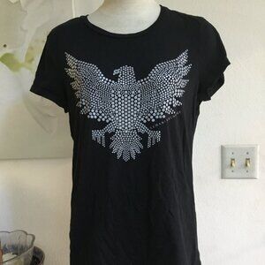 ARMANI EXCHANGE Women's Basic Sequined Eagle T-Shirt Short Sleeve Black L